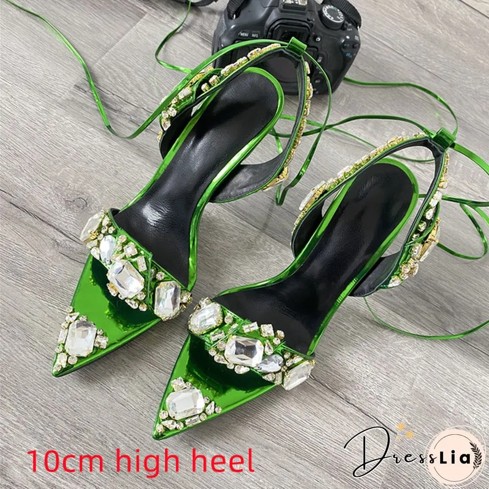 New Crystal Womens Wedding Rhinestones High Heels & Low Heel Ankle Strap Party Pointed Toe
