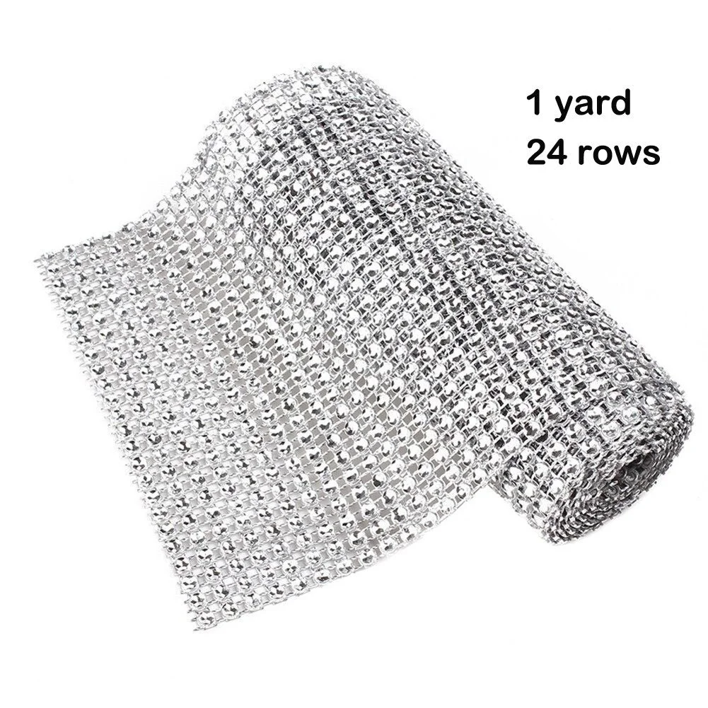 1Yard 8/24 Rows Gold Silver Crystal Diamond Mesh Rhinestone Ribbon for Wedding Party Gift Vase Floral Decoration Products Decor