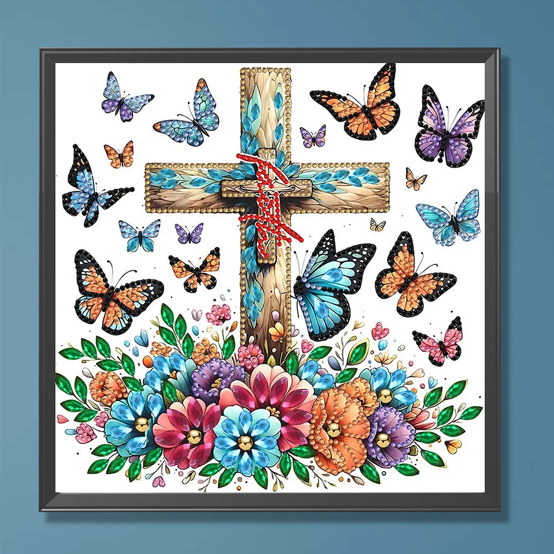 Diamond Painting - Partial Special Shaped Drill - Butterfly Cross(Canvas|30x30cm)