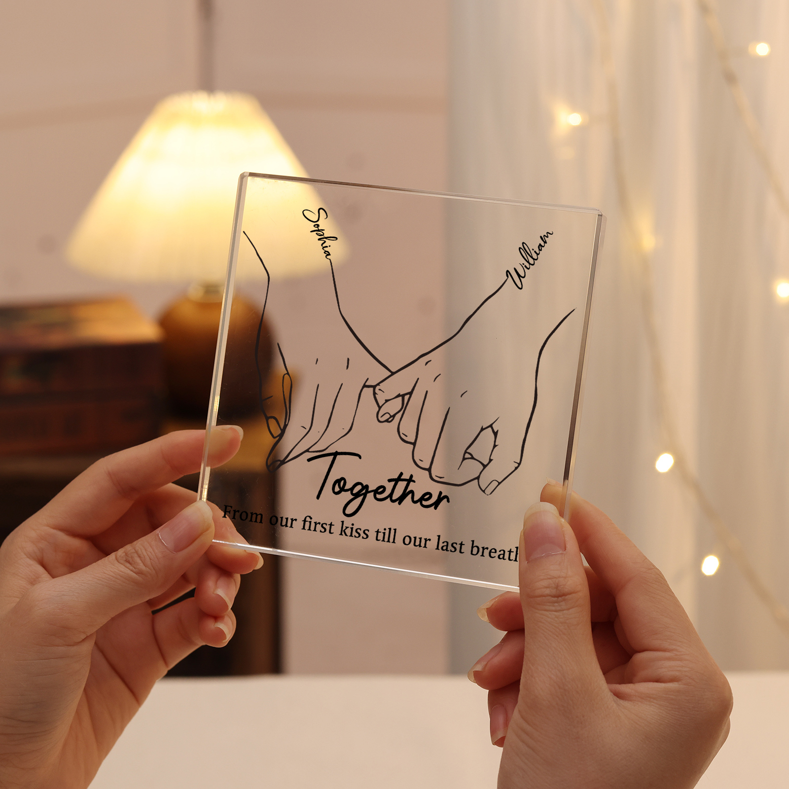 Personalised Acrylic Square Keepsake Custom 2 Names & 2 Texts Pinky Swear Rectangle Plaque Gift for Couples-Jessemade AU