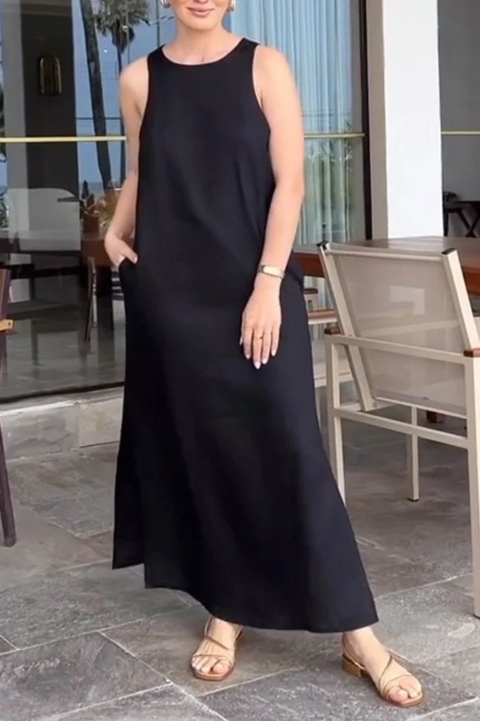Black Cotton and Linen Dress