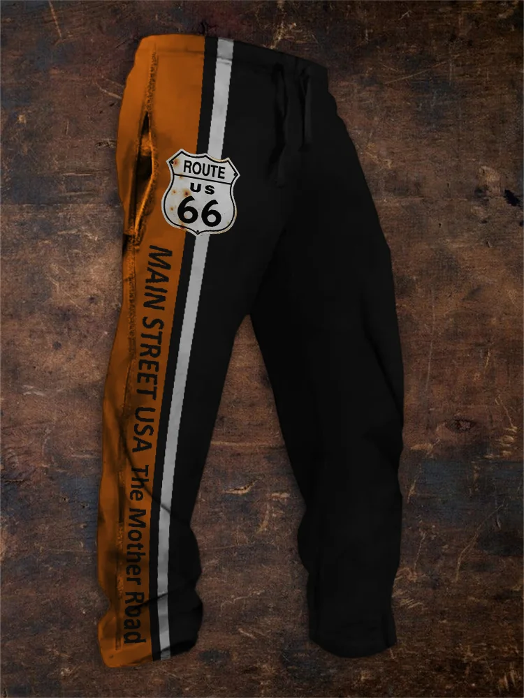 BrosWear Men's Route 66 Main Street USA the Mother Road Colorblock Sweatpants