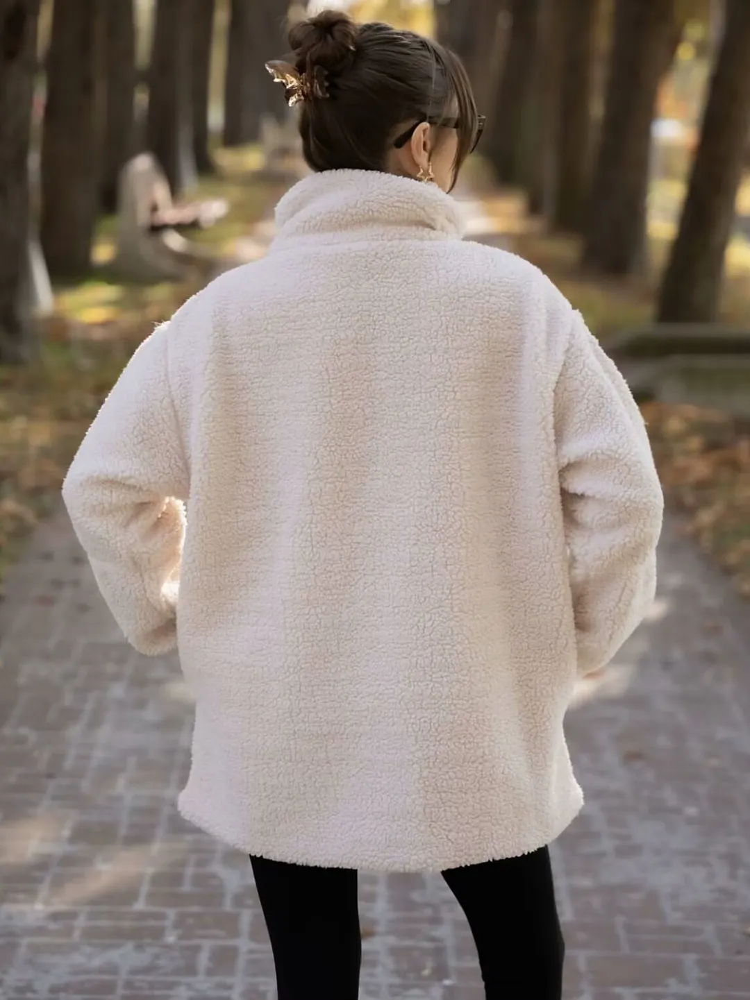 Nigikala Nigikala Autumn And Winter New Women's Pure Color Lazy Lamb Hair High Collar Hair Coat A65002