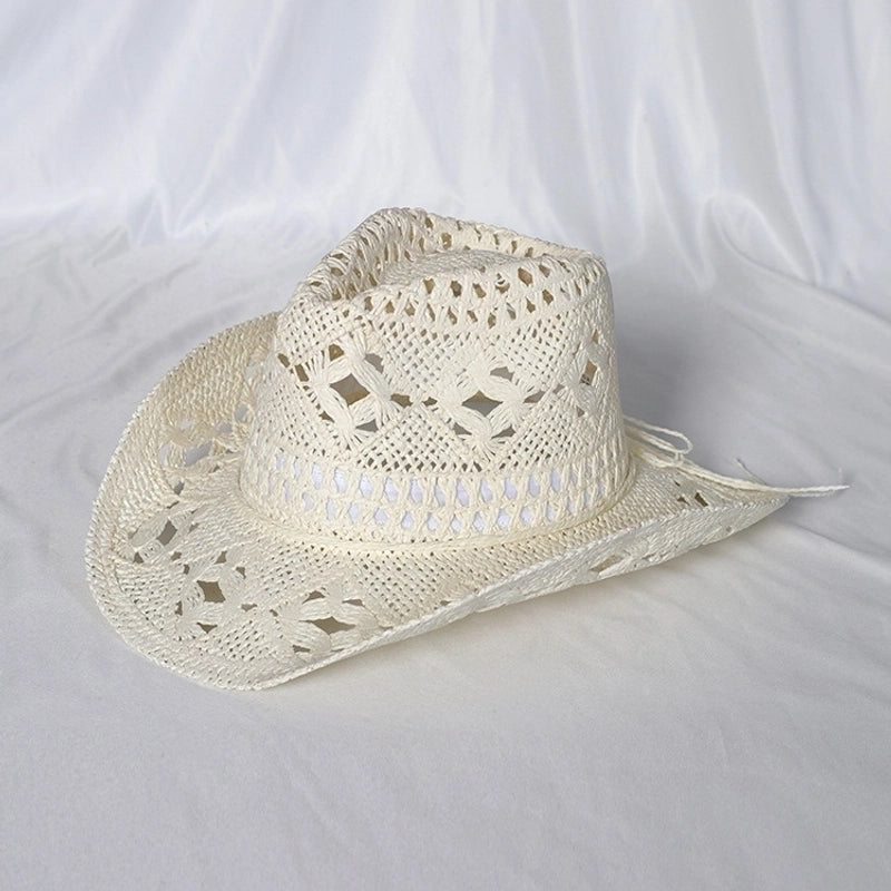 Unisex Minimalist Solid Color Hollow Out Crimping Straw Hat