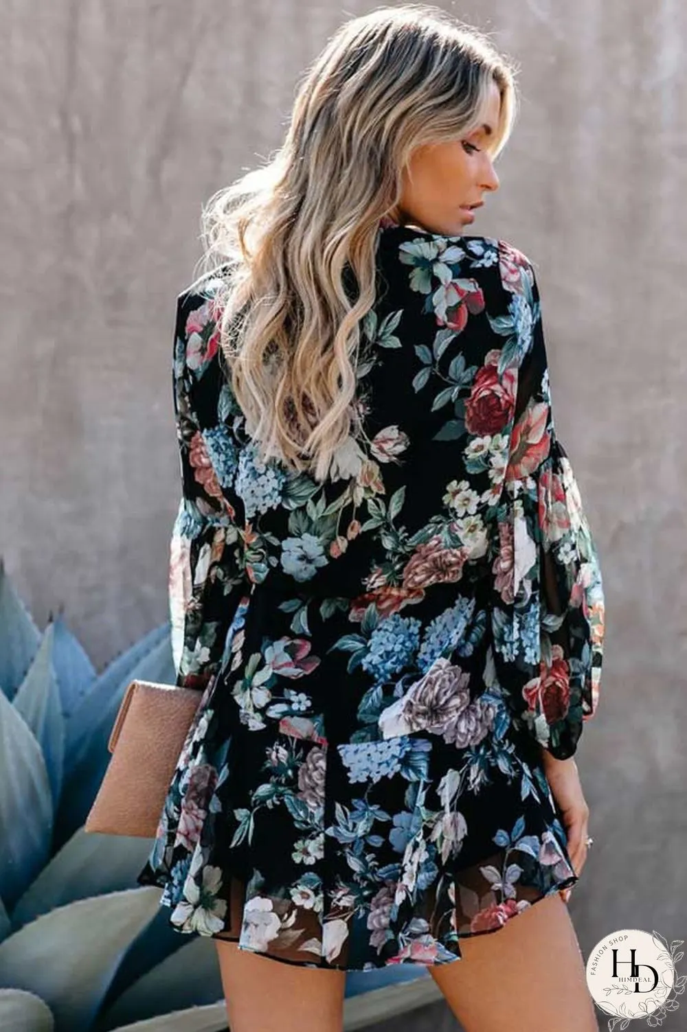 Fashion Floral Print Shirt Dress