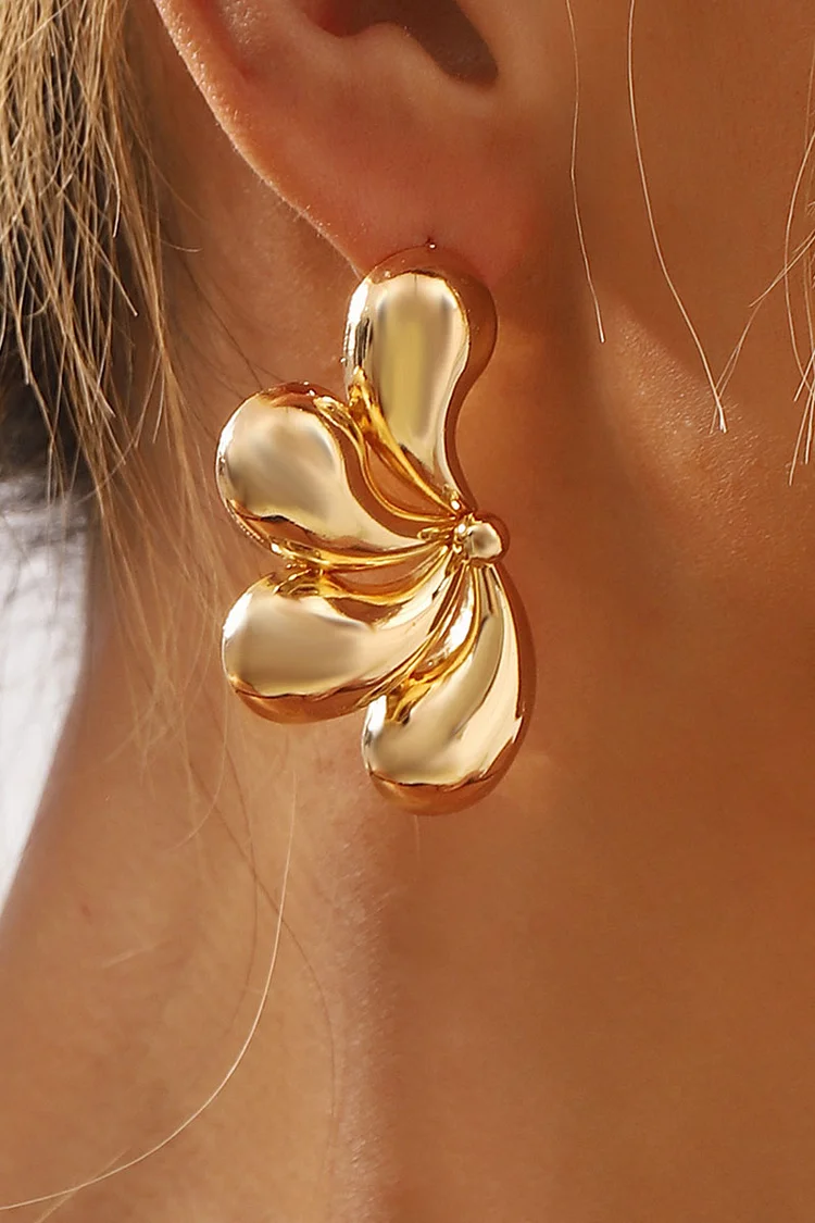 Half Flower Shaped Metallic Symmetric Dangle Earrings