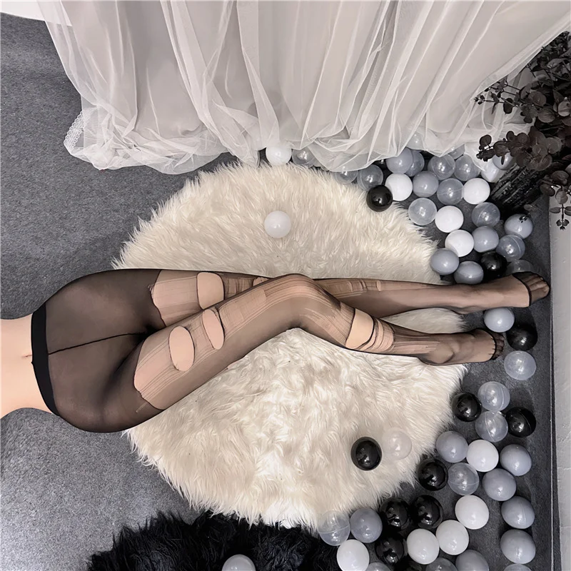 Uveng Ti's Hot Lingerie Lady Sexy Stockings Night Shop Hand Tear Socks Arbitrary Pull Pantyhose Thin Open Socks
