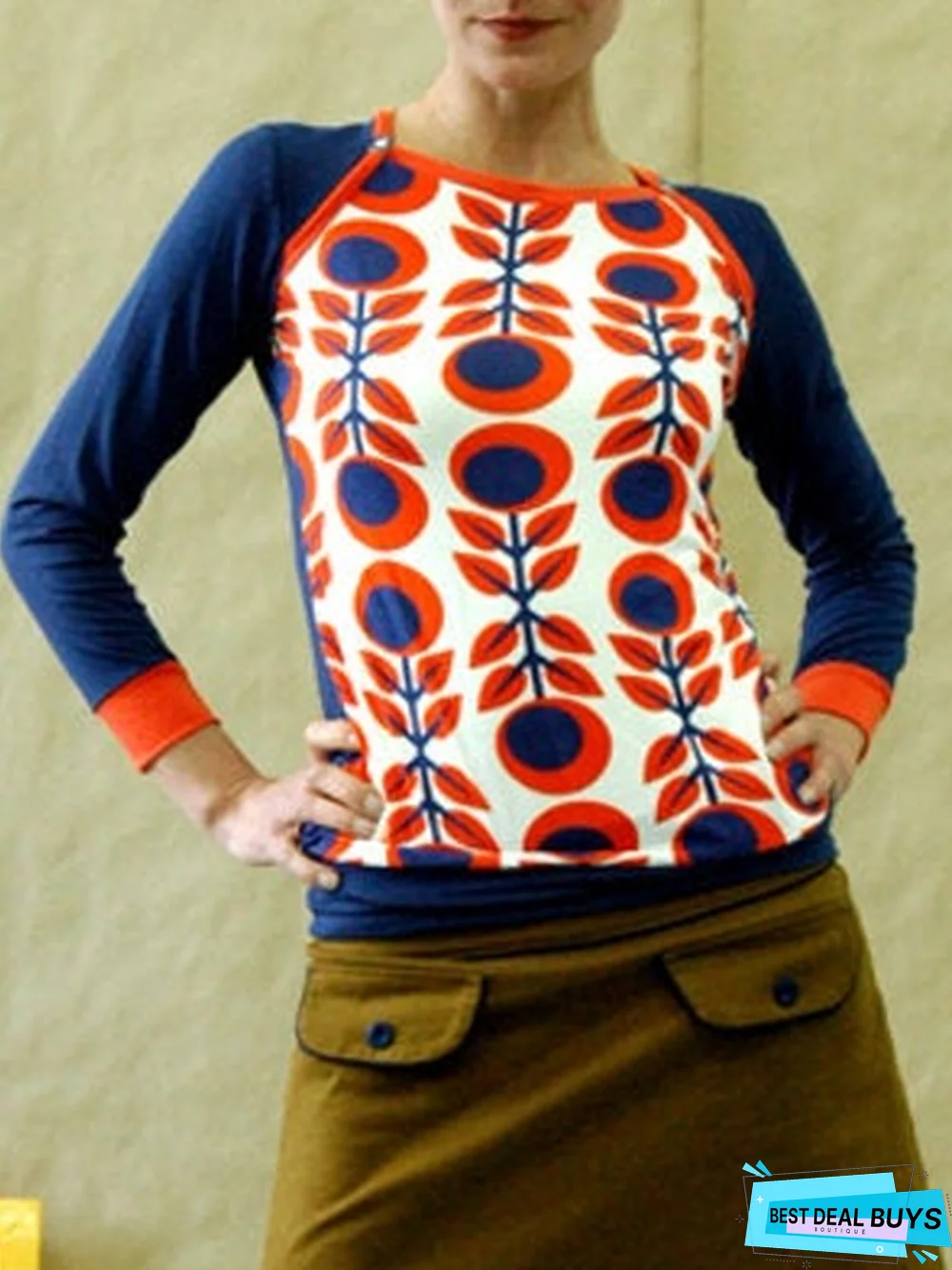 Casual Long Sleeve Floral-Print Crew Neck T-shirt