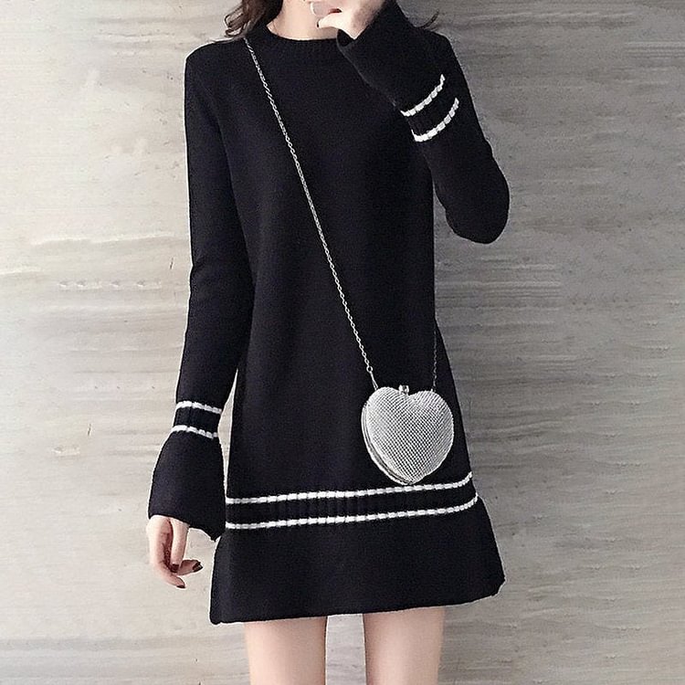 Knitted Solid Long Sleeve Dresses