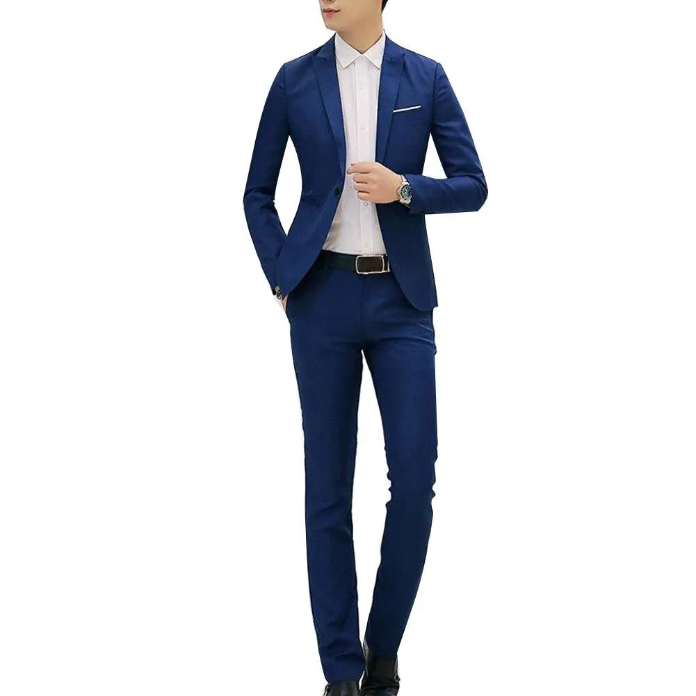 Fashion Mens Suits with Pants Solid Men's Blazer Slim and Fits Wedding Male Groom Tuxedos suit Prom (Jacket+Pants) costume homme