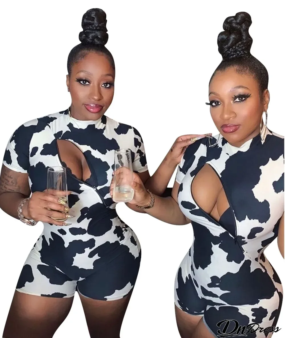 Sexy Print Leopard Zipper Bodycon Rompers