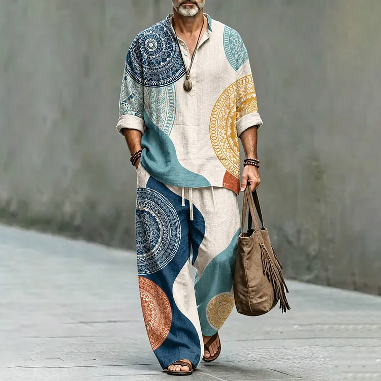 Men's Geometric Art Shirt And Pants Two Piece Set