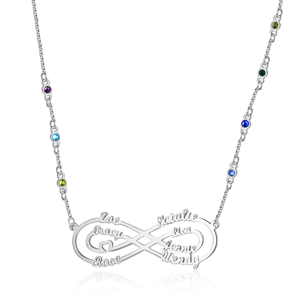 Benutzerdefinierte Unendlichkeit Infinity Halskette mit 7 Geburtssteine 7 Namen Kettenmachen