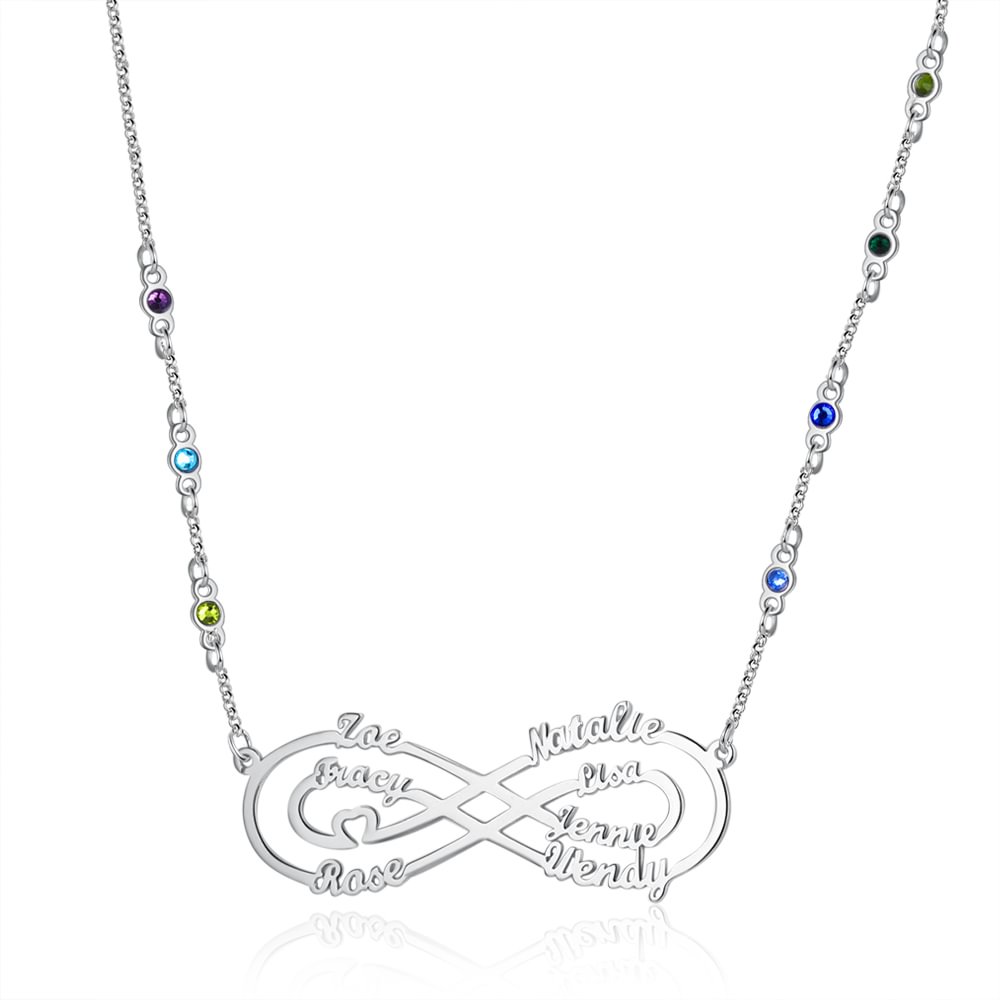 Benutzerdefinierte Unendlichkeit Infinity Halskette mit 7 Geburtssteine 7 Namen n7-b7 Kettenmachen