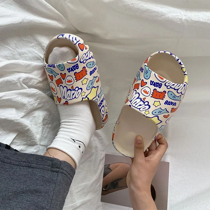 2021 Luxury Brand Slides Men Shoes Slippers Indoor House Slippers Graffiti Casual Beach Slipper Eva Quality Cartoon Shoes