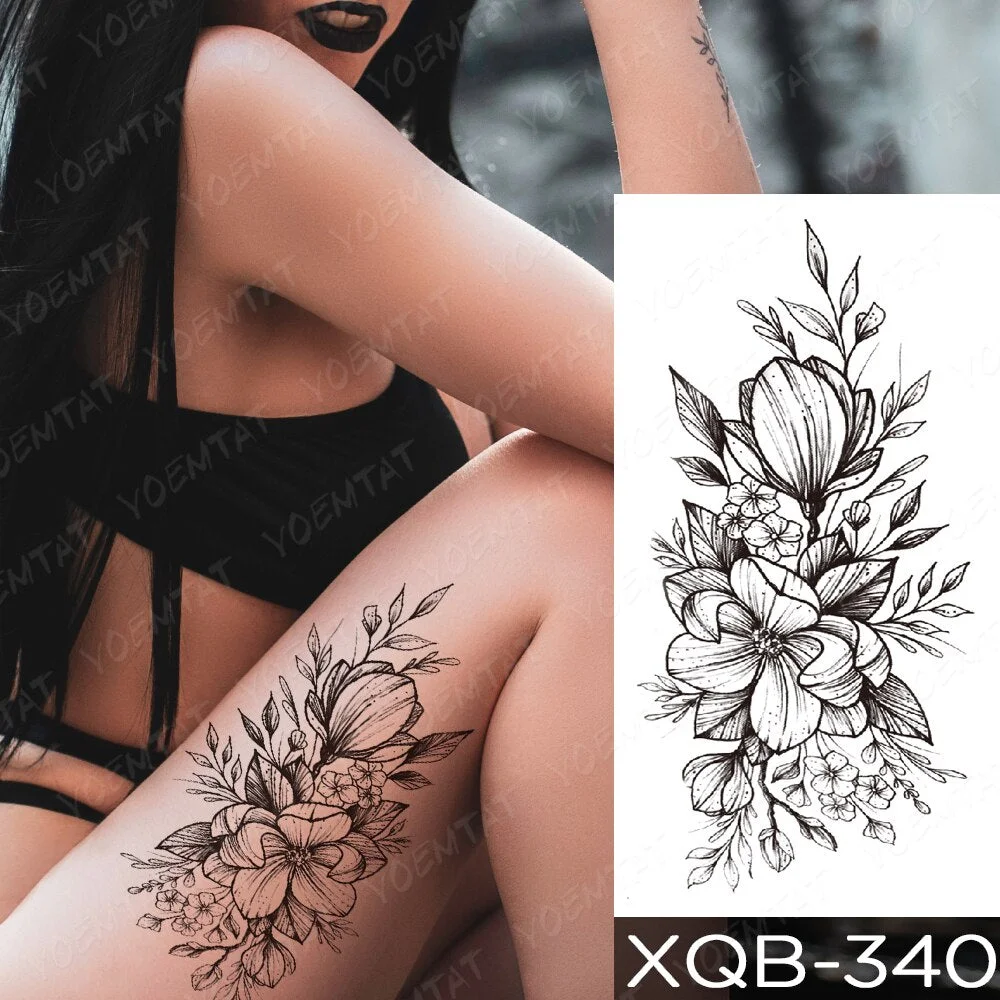 Waterproof Temporary Tattoo Sticker Orchid Flower Tattoos Peony Lotus Lines Painted Rose Body Art Arm Fake Sleeve Tatoo Women