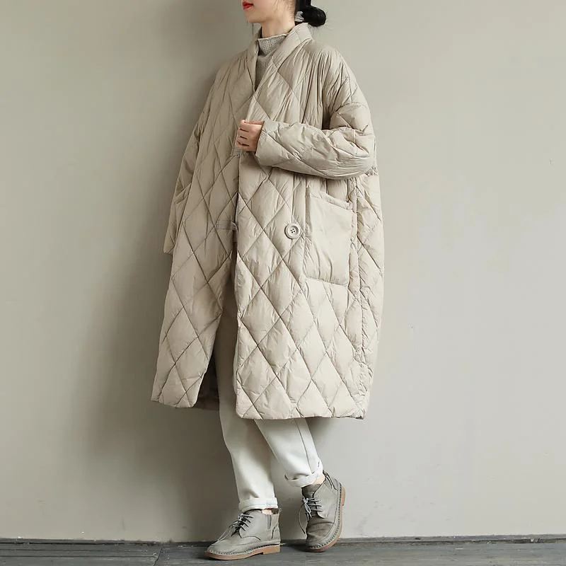 UForever21 2022 Winter New Arrivals Women's Cotton Coats Diamond Lattice Block Big Size Female Long Parkas Loose Lady Overcoats Clothes