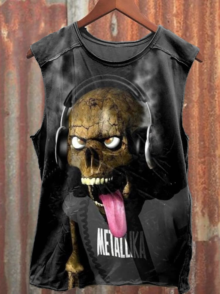Unisex Retro Rock Music Skull Print Casual Vest / Rvogue / Rvogue