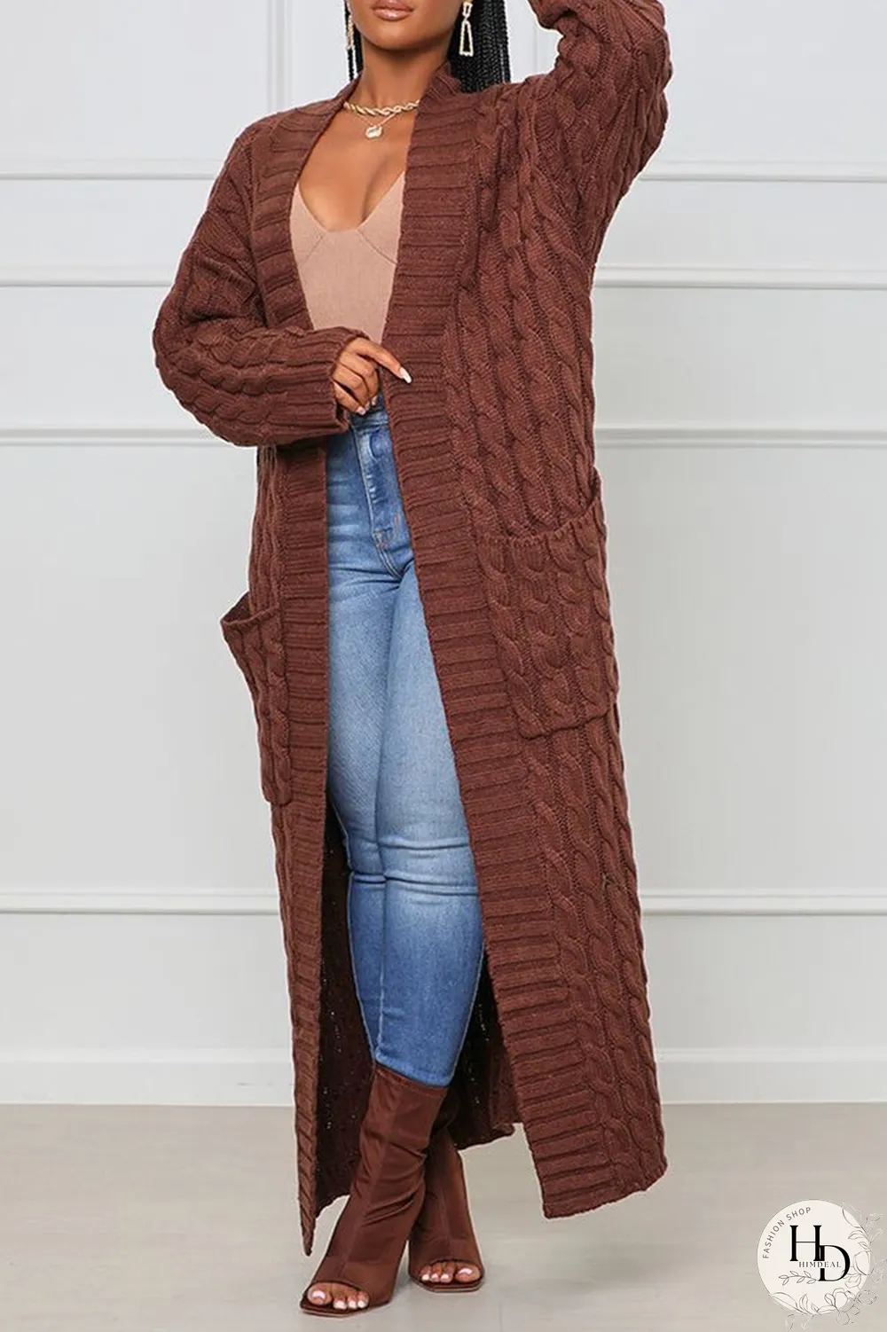 Pink Street Solid Patchwork Cardigan Collar Outerwear