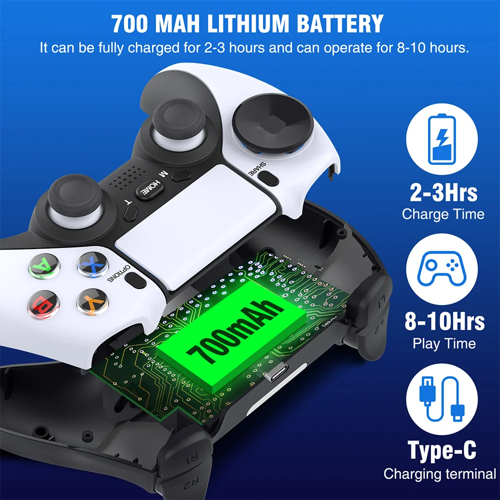 Wireless Controller Compatible with PS4/PS4 Pro/PS4 Slim, DinoFire Pro Controller with Advanced Buttons Programming/Enhanced Dual Vibration/Stereo Headset Jack/6-Axis Gyro Sensor /Turbo/Macro Function