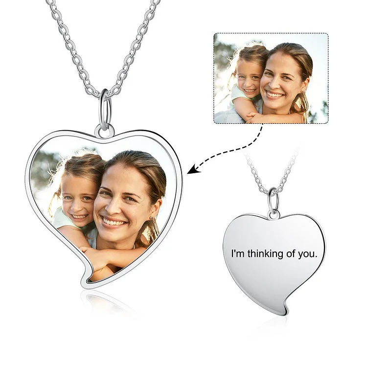 Custom Picture Necklace Heart Pendant with Engraving Personalized Gift, Personalized Necklace with Picture and Text