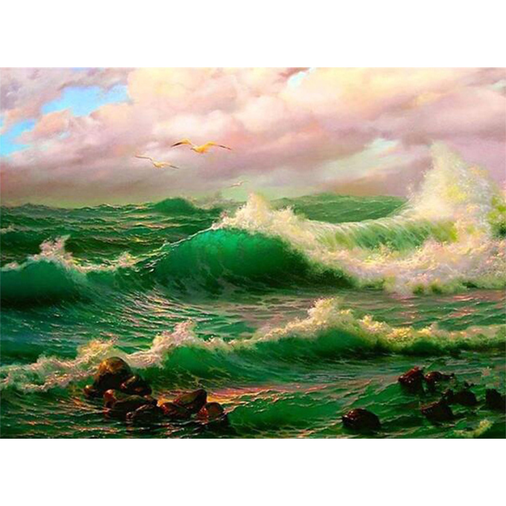 

40*30CM - Crystal Round Drill Diamond Painting - Green Sea Wave, 501 Original