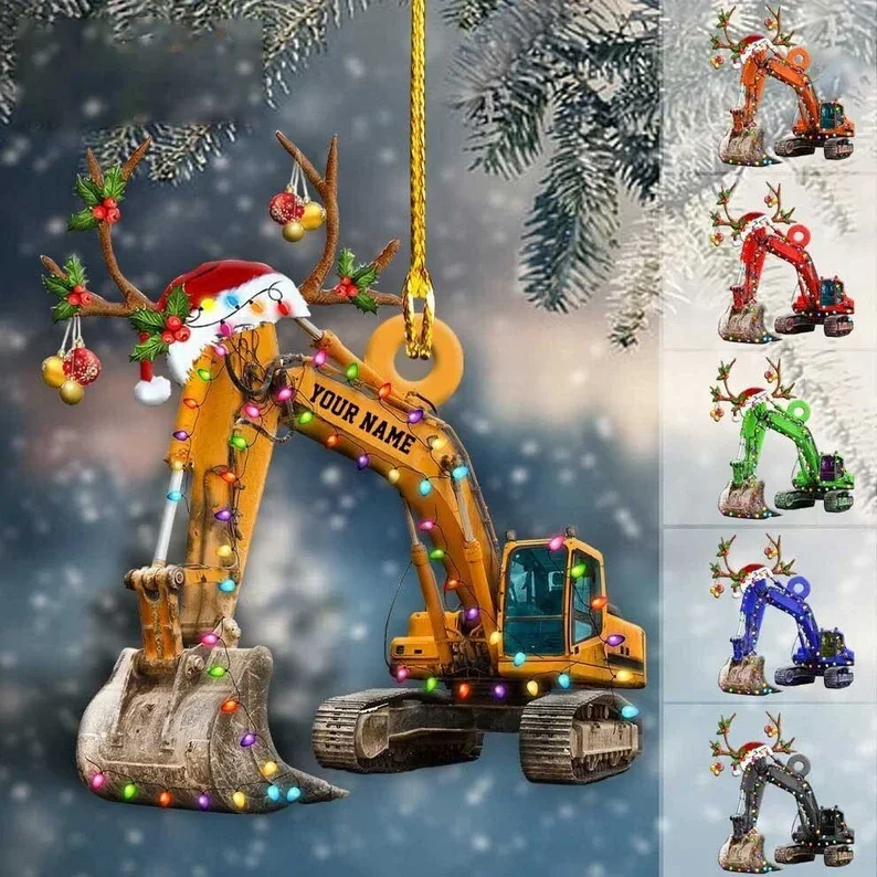 Personalized Excavator Construction Christmas Ornament