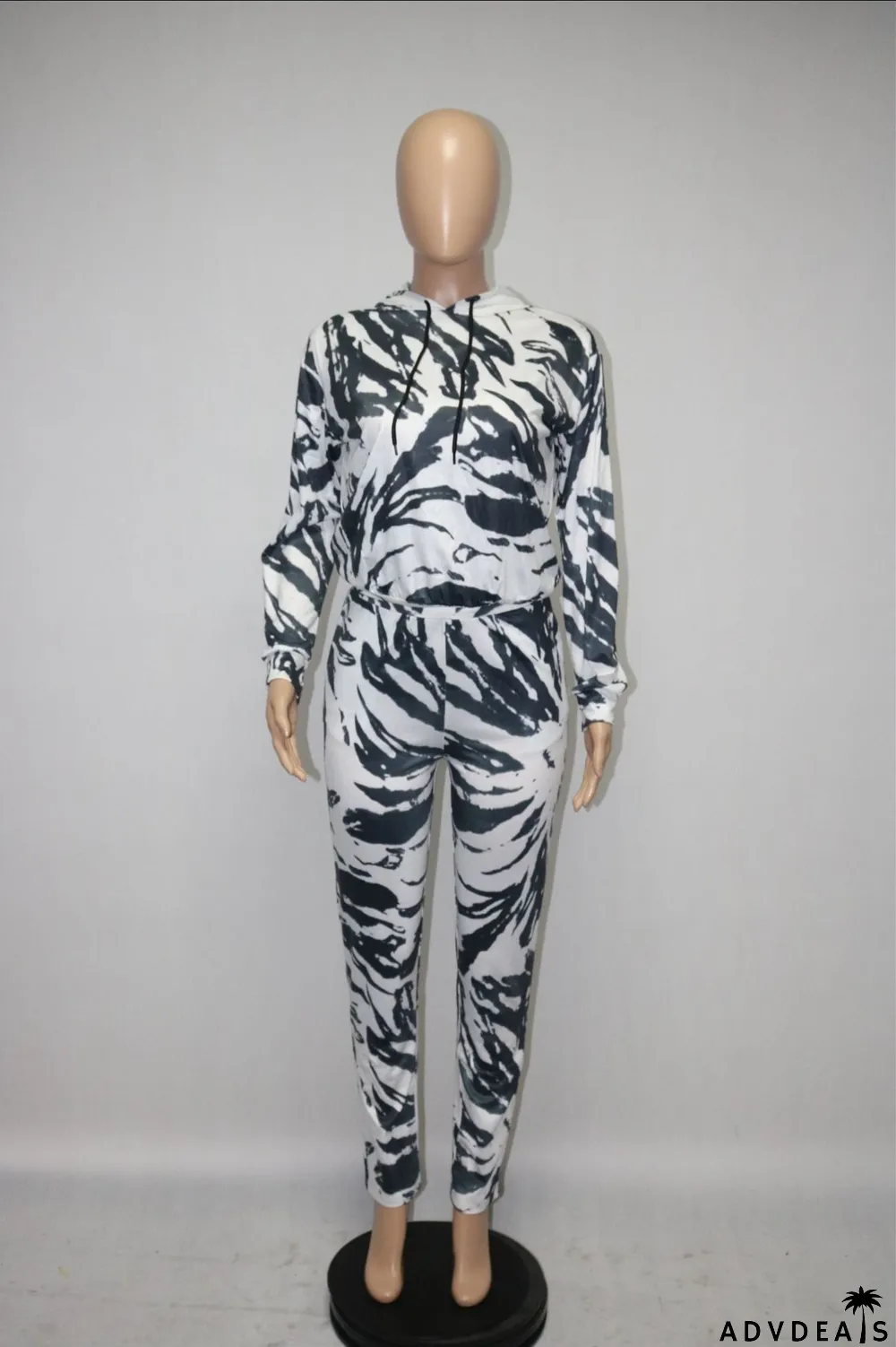 Casual Printed Hoodie Top And Pants 2 Piece Sets
