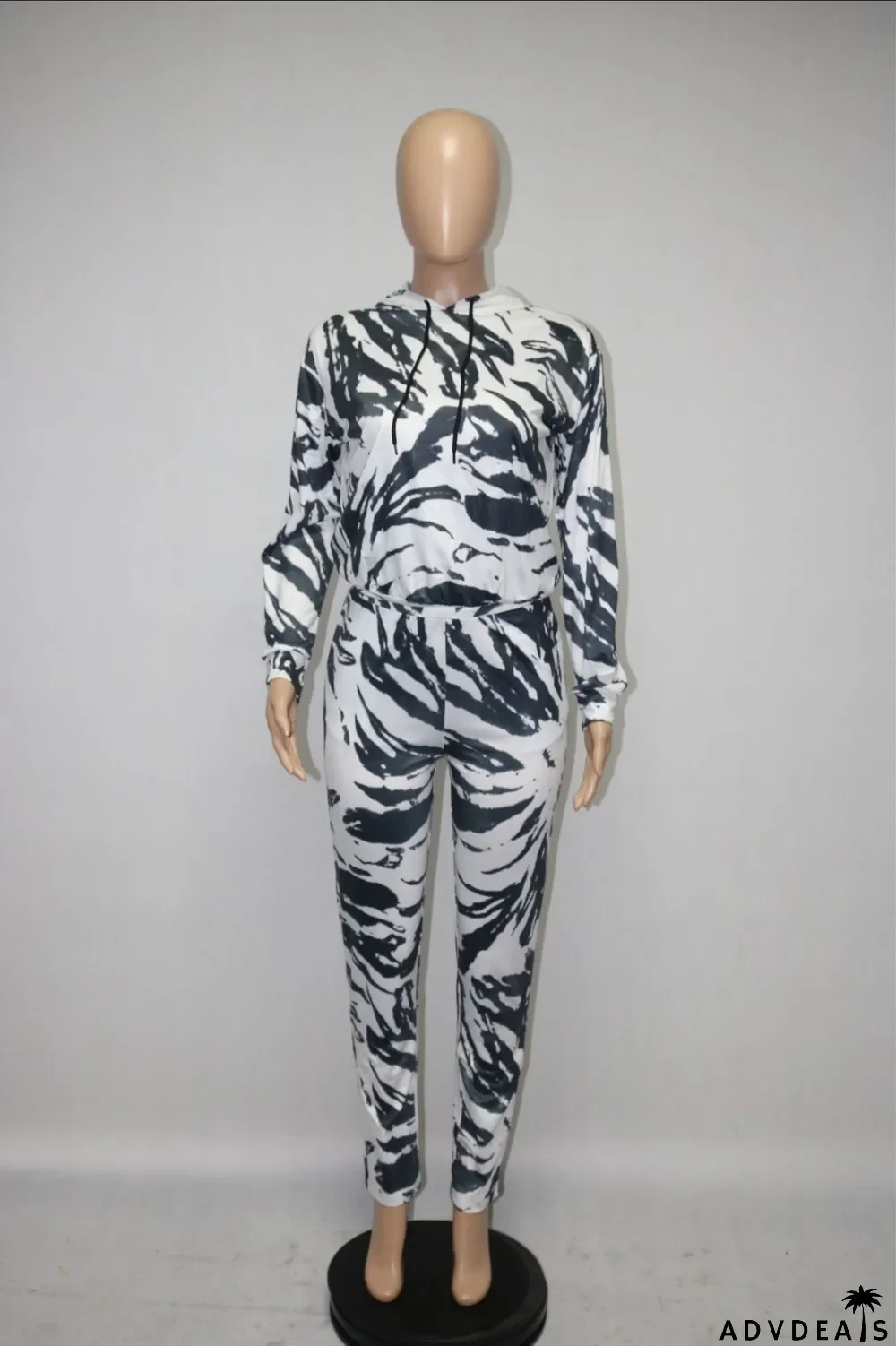 Casual Printed Hoodie Top And Pants 2 Piece Sets