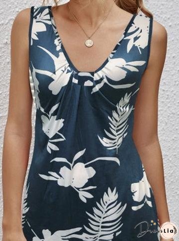 Casual V-neck Sleeveless Printed Dress