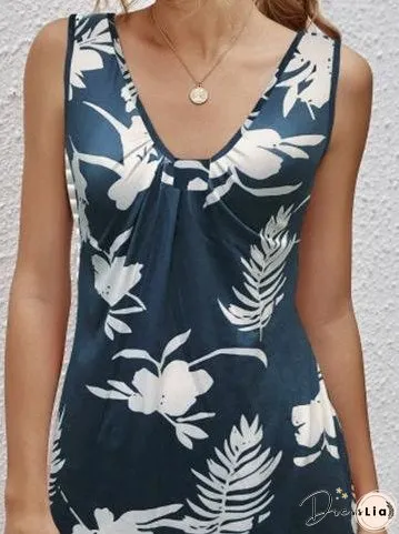 Casual V-neck Sleeveless Printed Dress