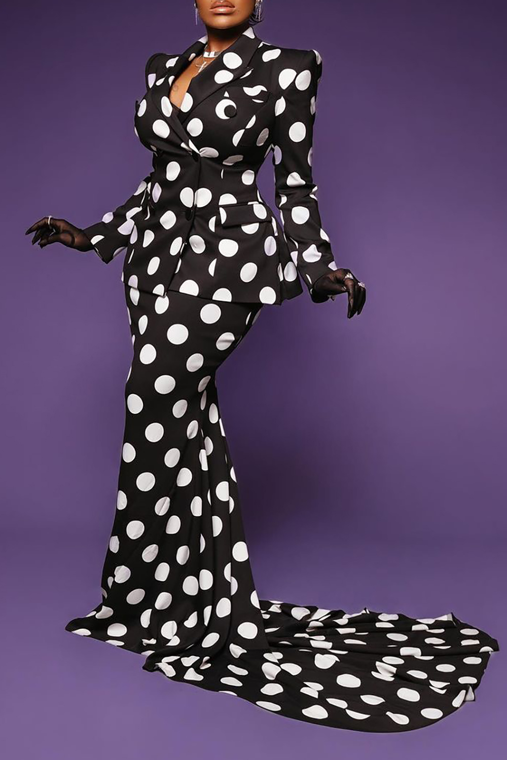 Plus Size Evening Skirts Elegant Black Polka Dot Long Fall Winter Satin Skirts