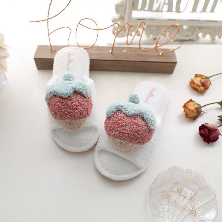 Strawberry Plush Slippers Sandals Shoes