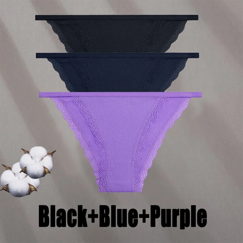 Billionm Women Sexy Lace Panties Cotton Breathable Underwear G-String Intimates Lingerie Female Solid Color Soft Underpants