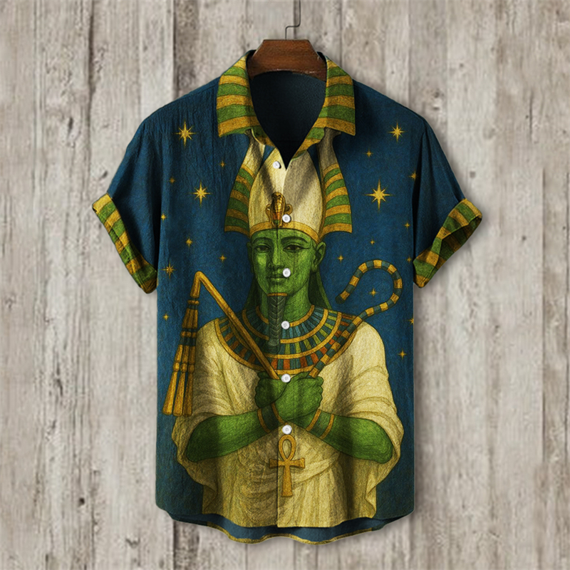 Comstylish Ancient Egyptian Osiris Inspired Art Linen Shirt