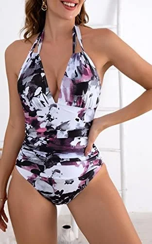 V Neck One Piece Tummy Control Swimsuits