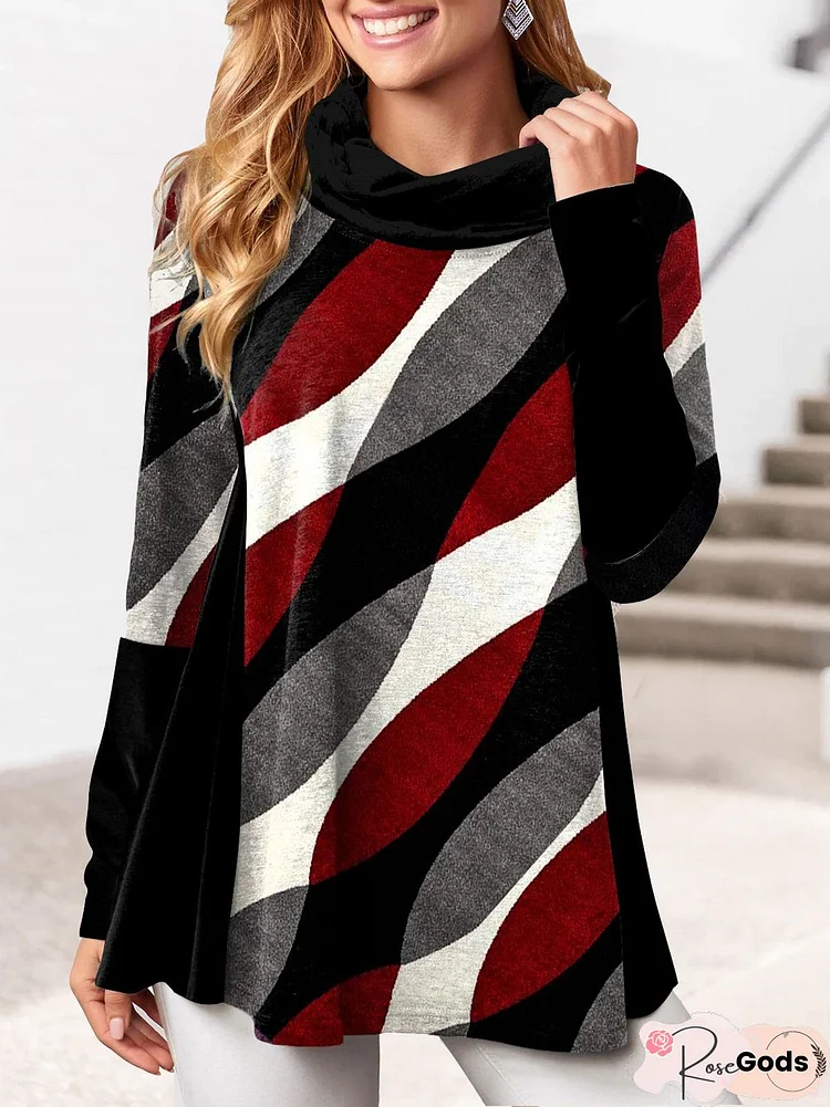 Casual Turtleneck Color Block Sweatshirts