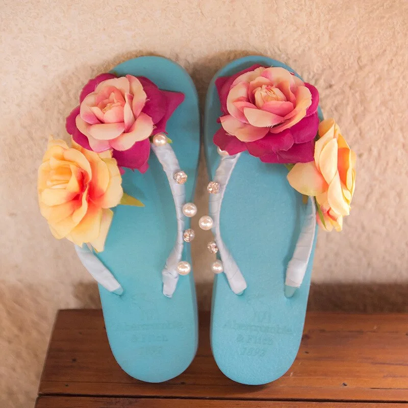 3cm High Heel Women's Summer Pure Handmade Flower Sandals Beach Vacation Flip-flops Womens Slippers Indoor  Flip Flops Women