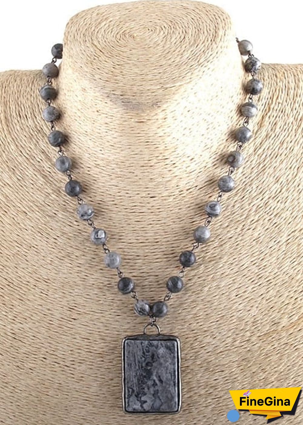 Boho Necklace, RH Jade Amazonite, Square Green Natural Stone