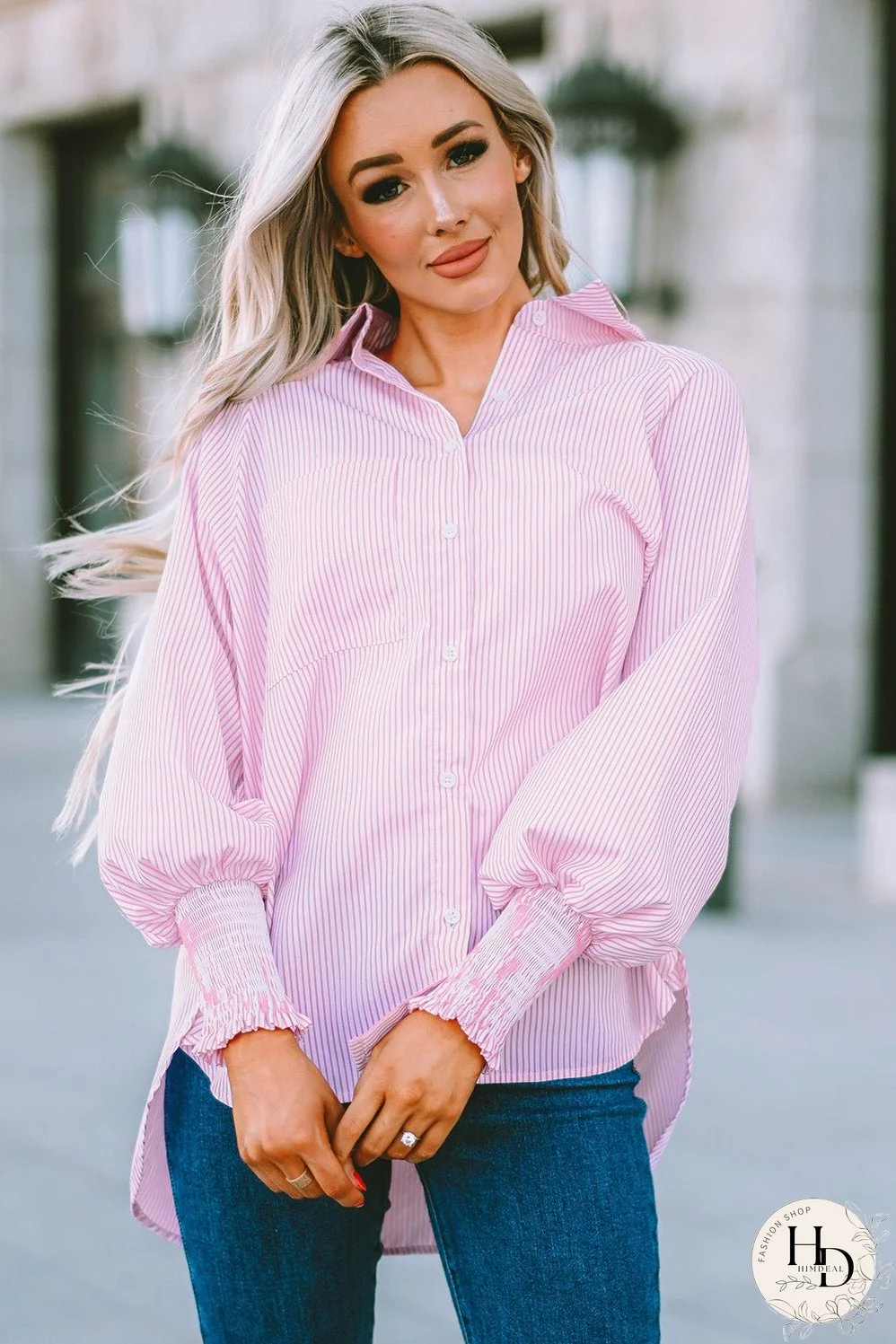 Simple Solid Lapel Button Long Sleeve Blouses