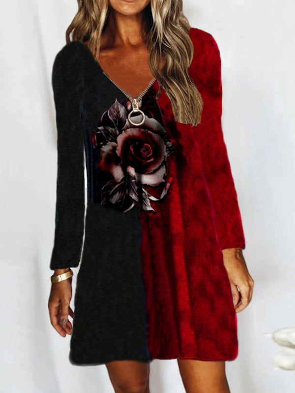 Women Long Sleeve V-neck Graphic Floral Printed Top