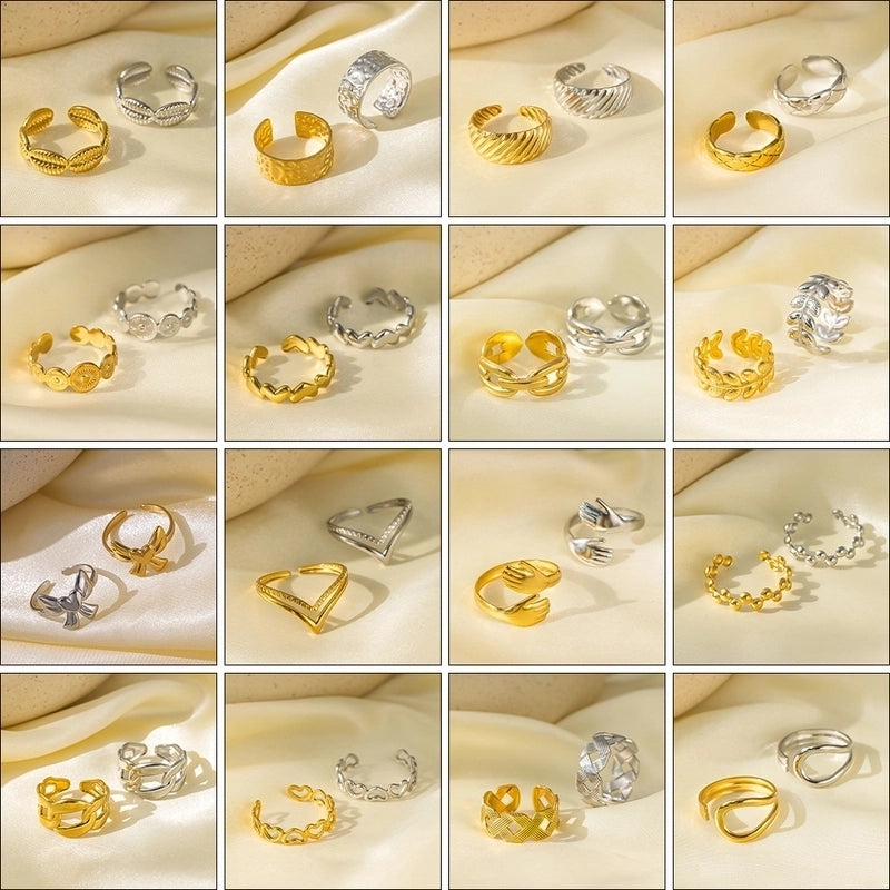 Elegant Streetwear Waves Heart Shape Flower Titanium Steel Irregular Plating Open Rings