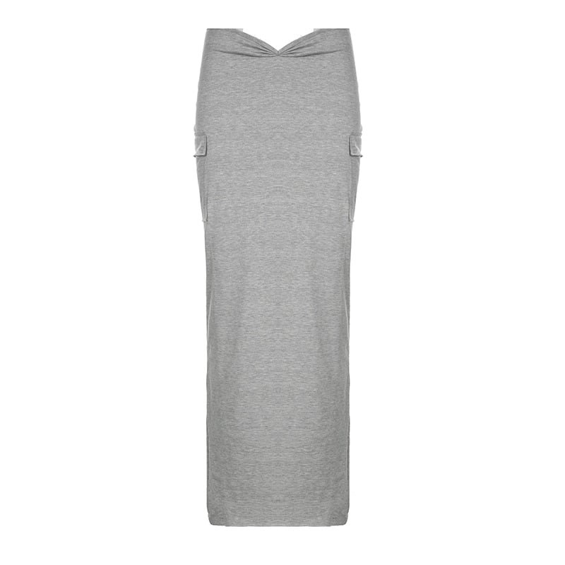 BIIKPIIK Fashion 2022 Spring Summer Women Skirts Pockets V Waist Straight Casual Maxi Skirt Sporty Fitness Harajuku Streetwear