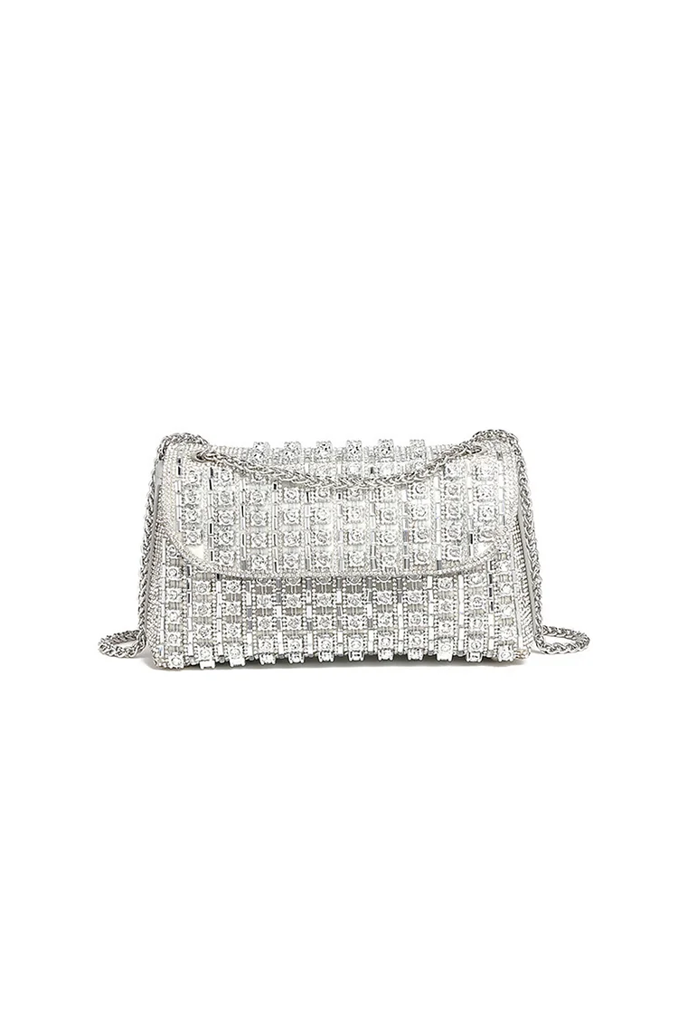 Rhinestone Decor Rectangle Shaped Fashionable Crossbody Bag