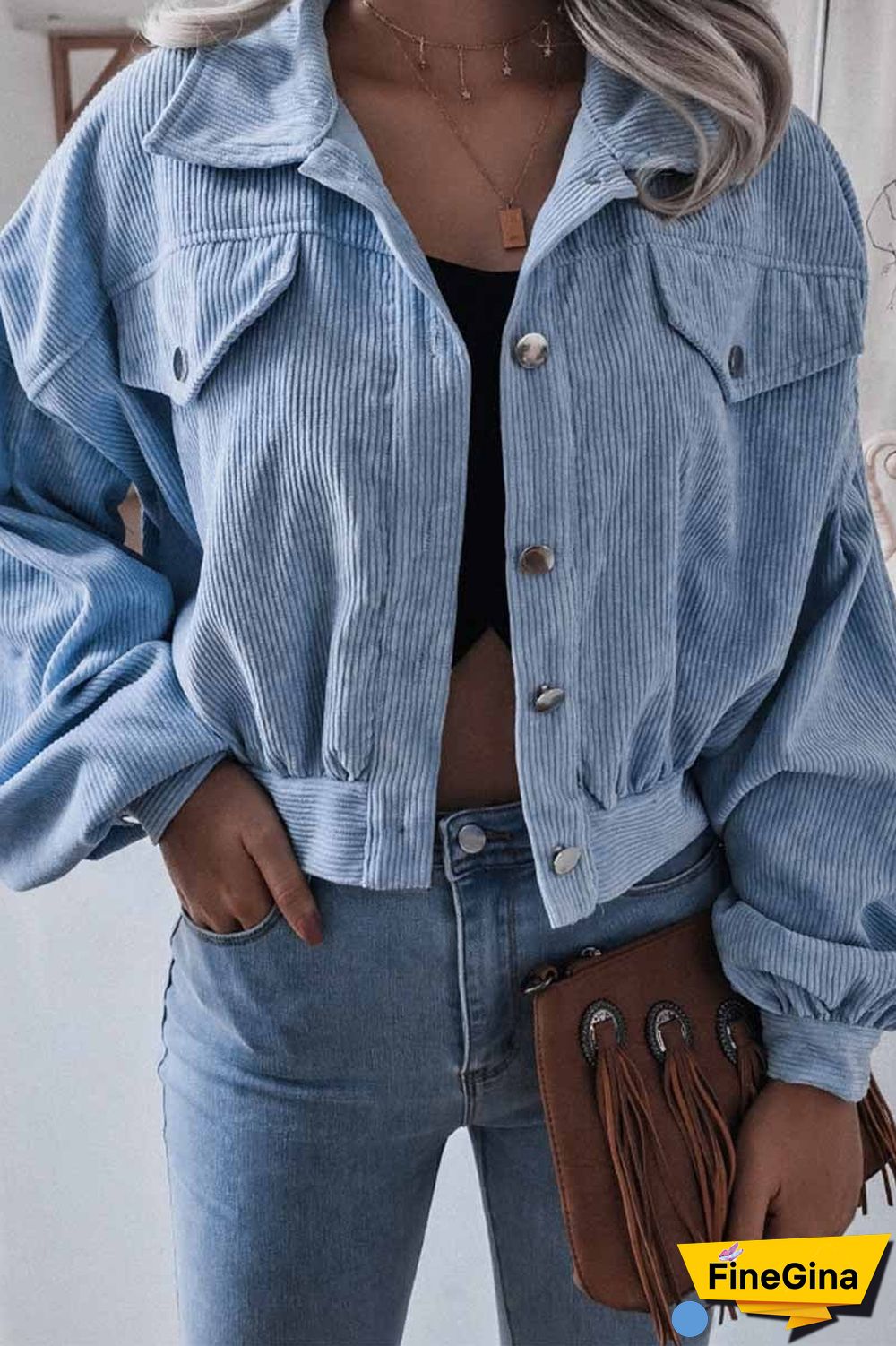 Corduroy Long Sleeve Coat Tops