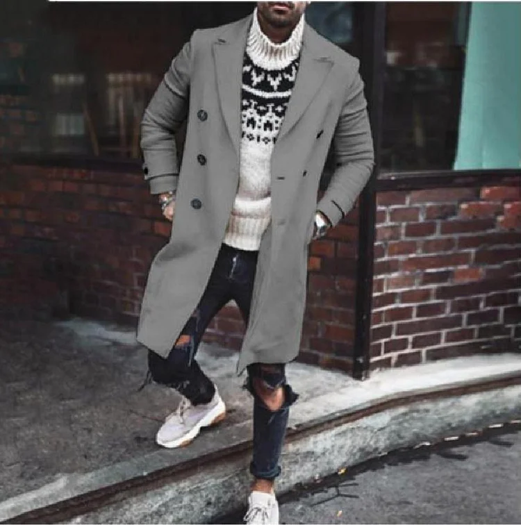 BrosWear Solid Color Casual Coat Woolen Coat