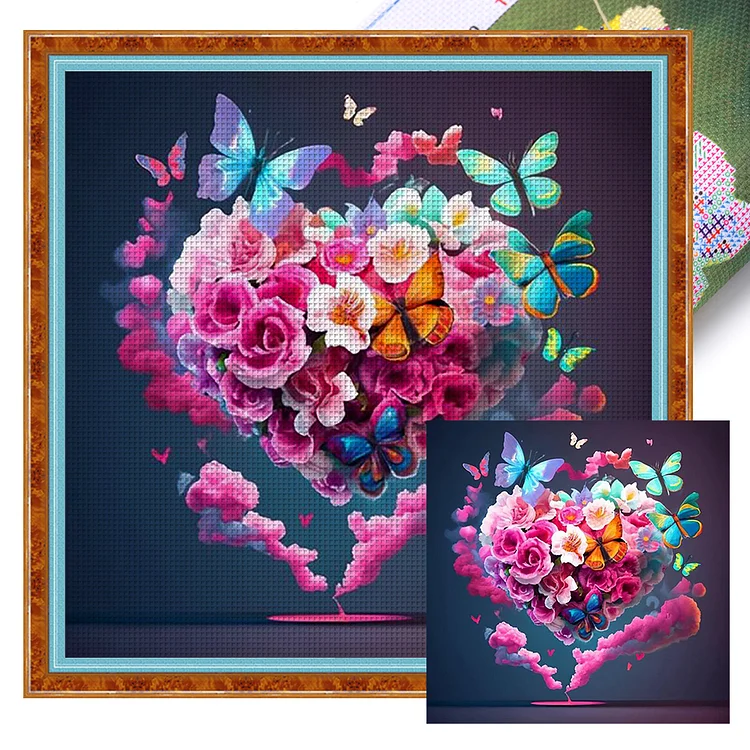 Love Rose Butterfly 11CT Stamped Cross Stitch 40*40CM
