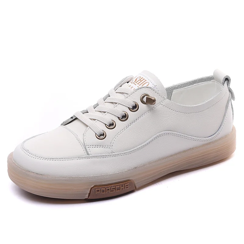 Yyvonne Leather Soft Sole Shoes Low Help Flat-Bottomed Small White Shoes Spring And Autumn Cowhish Casual Lazy Shoes Comfortable And Comfortable
