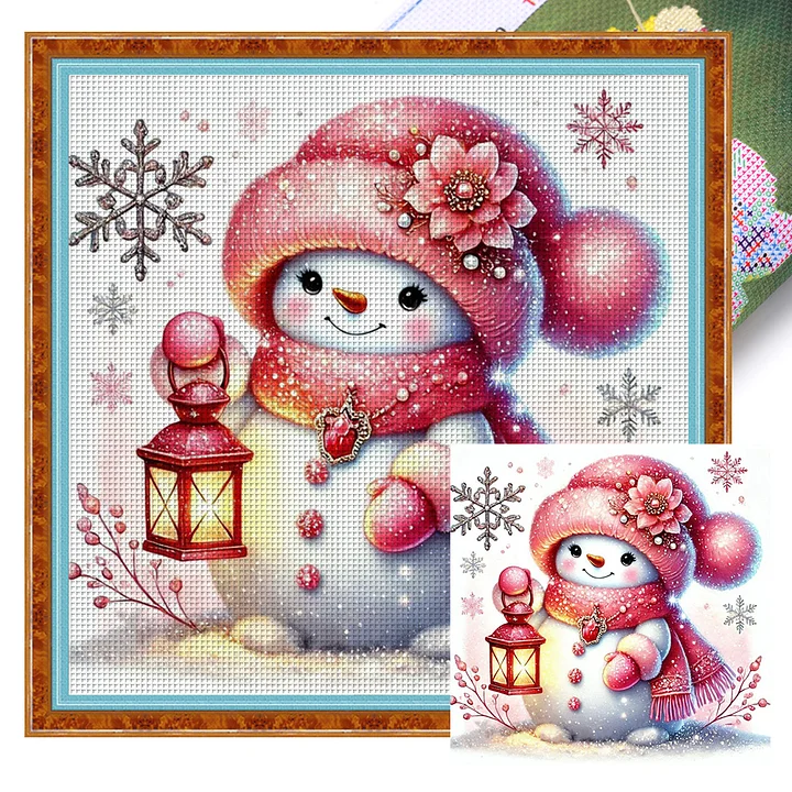 Huacan 18CT Stamped Cross Stitch - Cute Snowman (30*30cm )