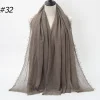 Pleated Linen Cotton Scarf Woolen Edge Women Hijab Shawl